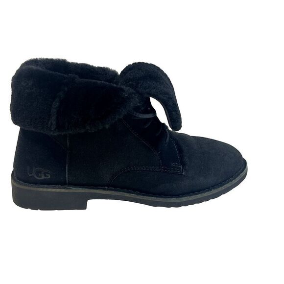 UGG Womens Black Suede Combat Boots Shearling Cuff Size 10 Quincy - Picture 3 of 15